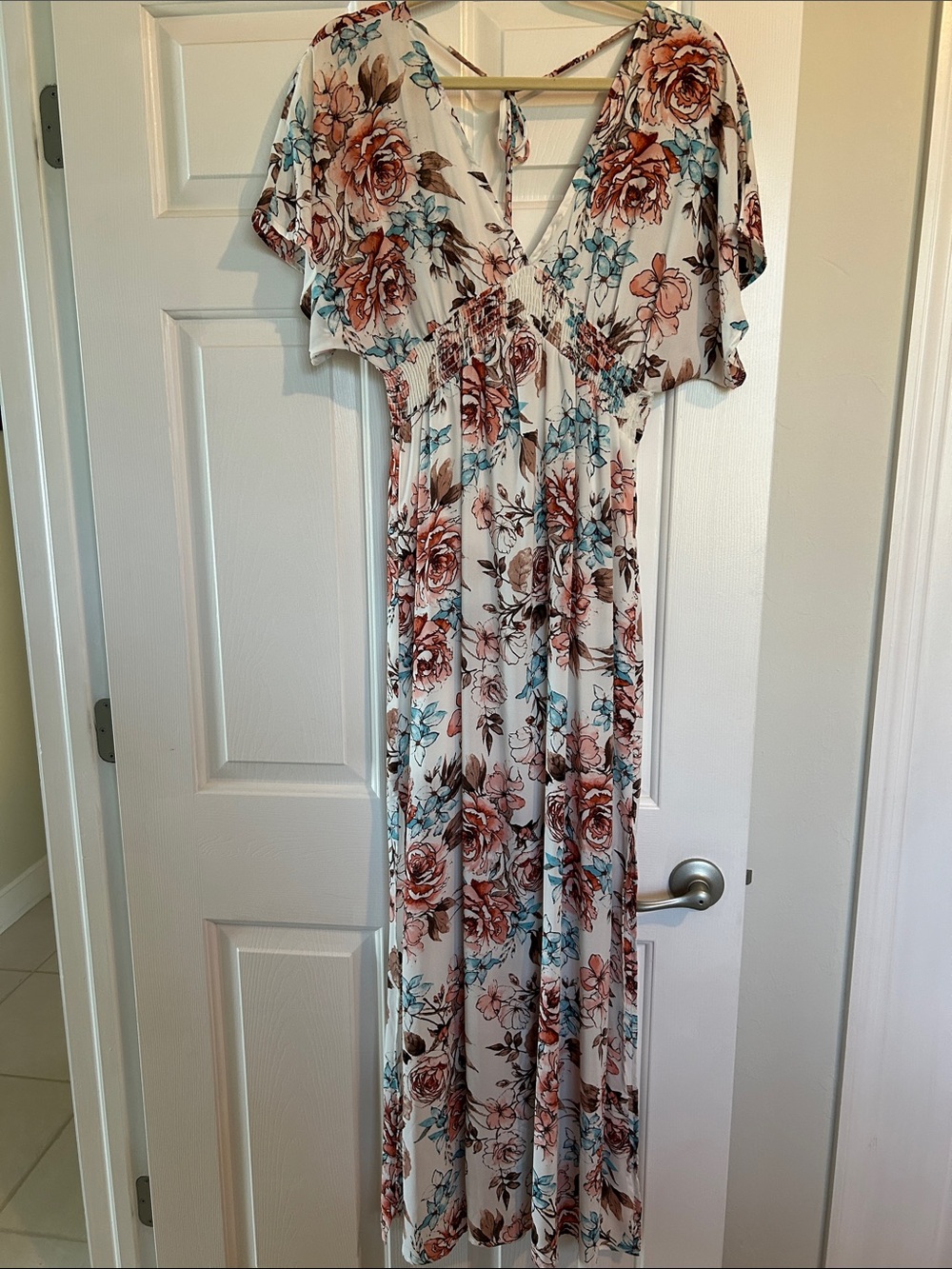 Floral Kimono Sleeve V-Neck Maxi Dress with Roses